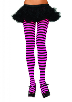 Nylon Striped Tights Black and Fuchsia | Hosiery | Legwear and Tights