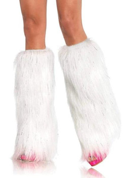 White and Silver Furry Leg Warmers | Festivals | Legwear and Tights