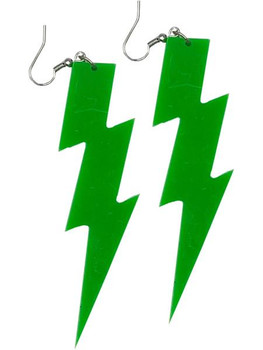 80s Neon Lightning Bolt Earrings Green | 1980s | Accessories