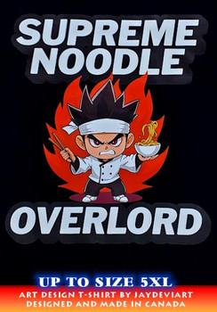 Adult Supreme Noodle Overlord Black Cotton T-Shirt | Art Design by JayDeviart | XS-5XL