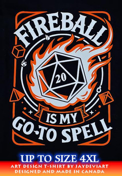 Adult D&D Fireball Spell Black Cotton T-Shirt | Art design by JayDeviart | XS-5XL