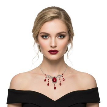Silver Red Gem Necklace | Costume Accessories and Kits