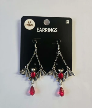 Silver Red Gem Bat Earrings | Costume Accessories and Kits