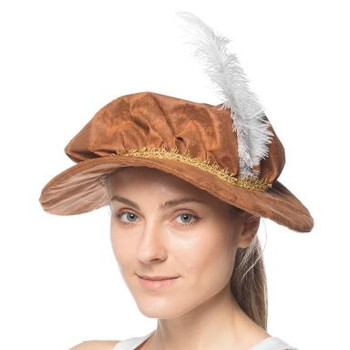 Brown Renaissance Cap With Feather