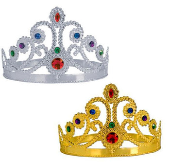 Plastic Jeweled Crown in Gold or Silver