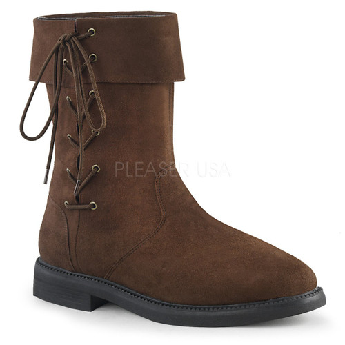 Pirate Side-Laced Mid Calf Brown Leather Boots