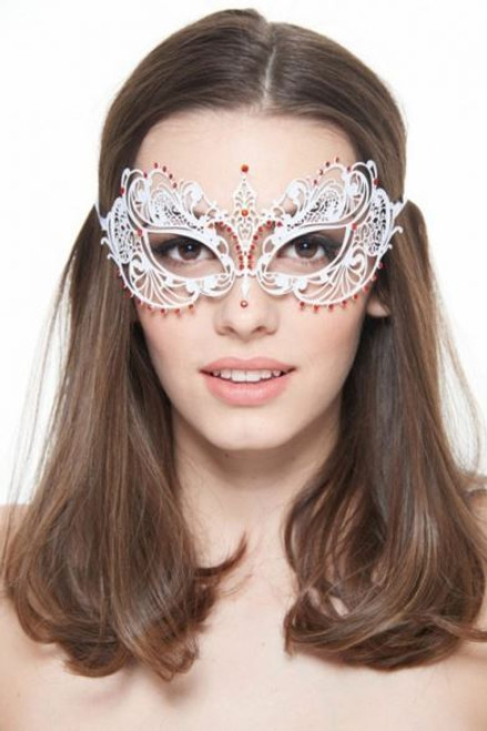 White & Red Laser Cut Venetian Eye-Mask