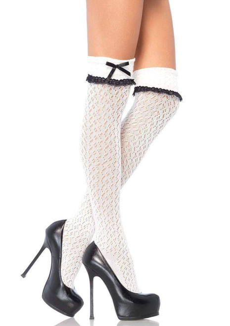 Crocheted Thigh High White | Legwear