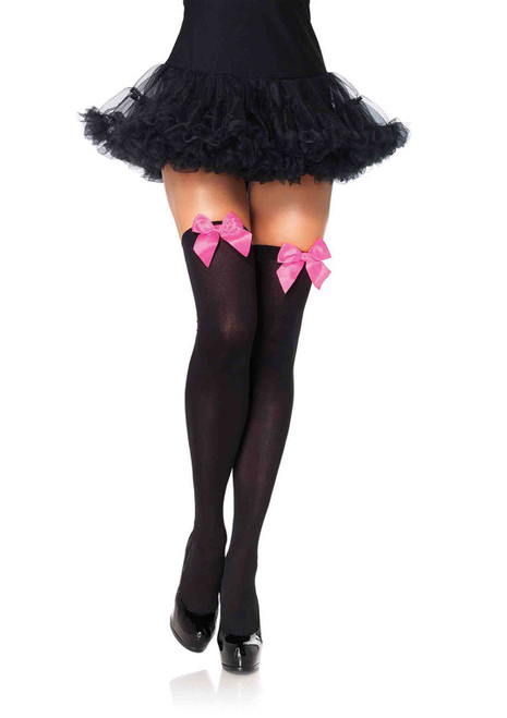 Pink Bow Black Thigh High | Legwear