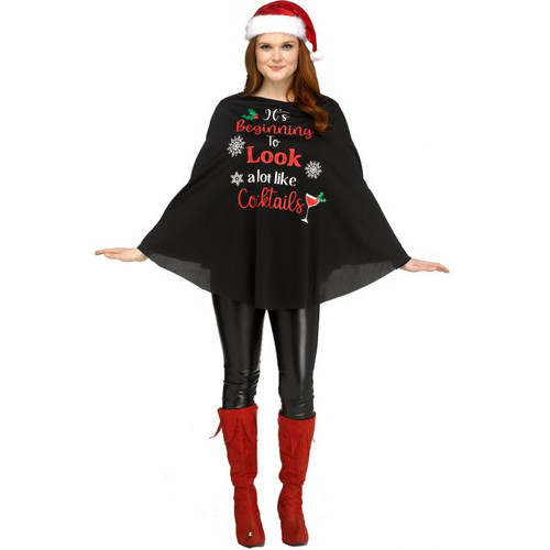 Adult Black Cocktail Christmas Party Poncho