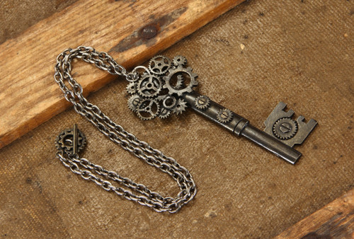 Large Gear Key Steampunk Necklace