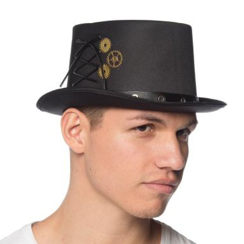 Black Steampunk Top Hat with Gears