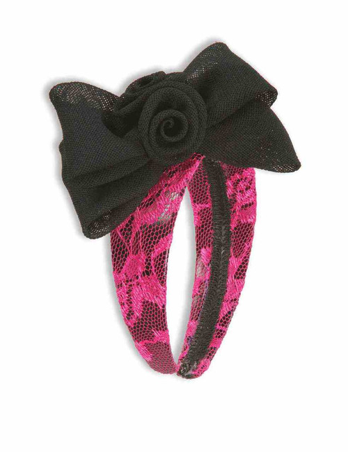 80s Lace Bow Headband - Pink