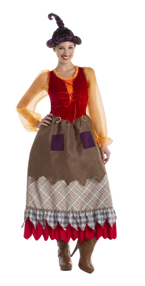 Women's Patchy Red And Brown Witch Costume