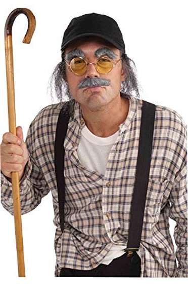 Old Man Kit - Hat with hair, Mustache, Eyebrows, & Glasses