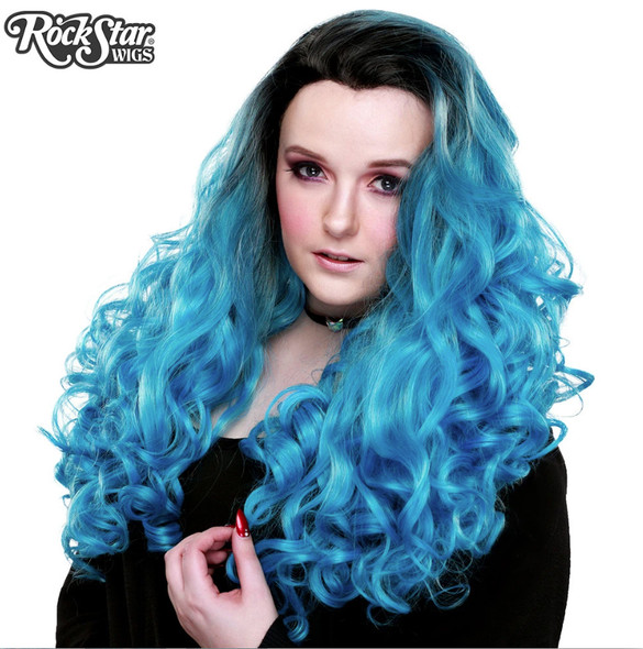 Rockstar Wigs - Lace Front Curly Dark Roots - Aqua Mix