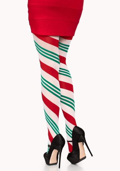 Candy Cane Red Green and White Striped Christmas Tights | Hosiery | Legwear and Tights