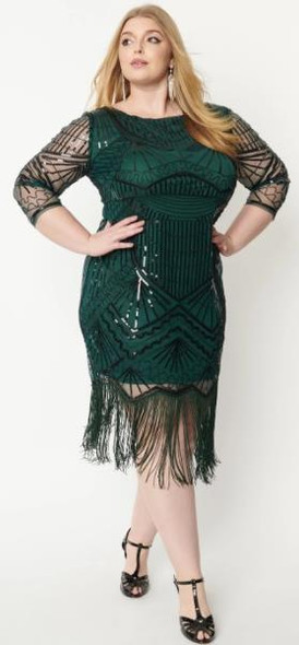1920s Flapper Costume Dress Queen Size | Therese Green/Black | Womens Costumes