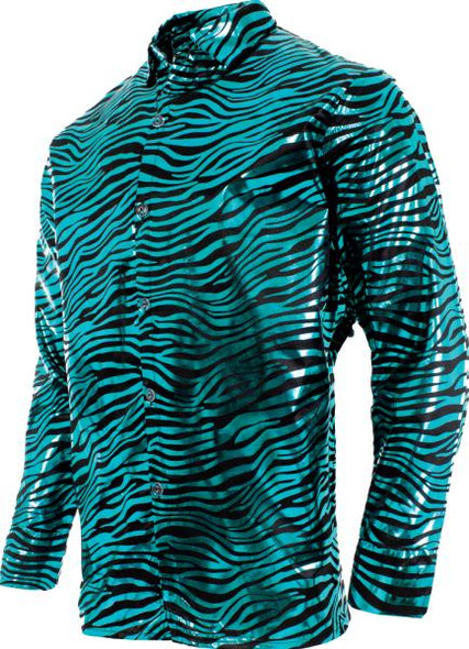 Tiger Print Disco Shirt Blue Plus | 70s | Costume Pieces and Kits
