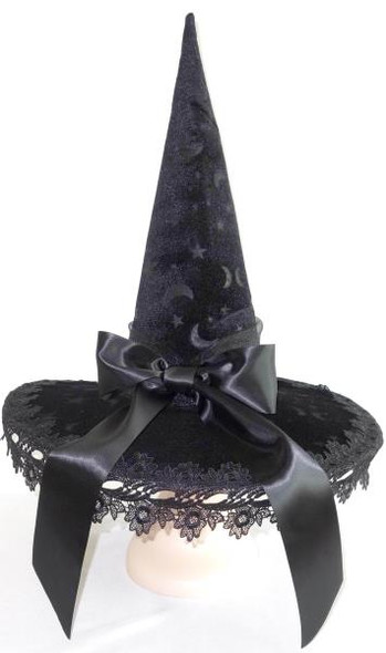 Black Moon and Star Witch Hat with Bow | Halloween | Hats & Headpieces