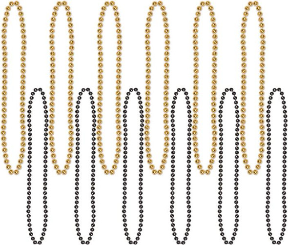 Black and Gold 12 Pack Party Beads | Mardi Gras and Festivals | Accessories