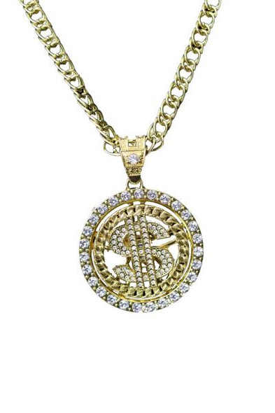 Dollar Sign Hip Hop Spinner Gold Chain Necklace | 1990s | Accessories