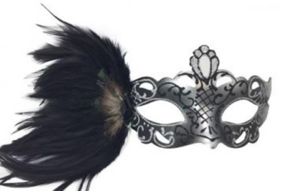 Silver Masquerade Mask with Side Feather Plume | Venetian and Masquerade Masks
