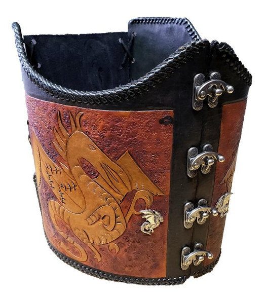Dragon Design With Dragon Broach Leather Corset | Medieval | Artisans