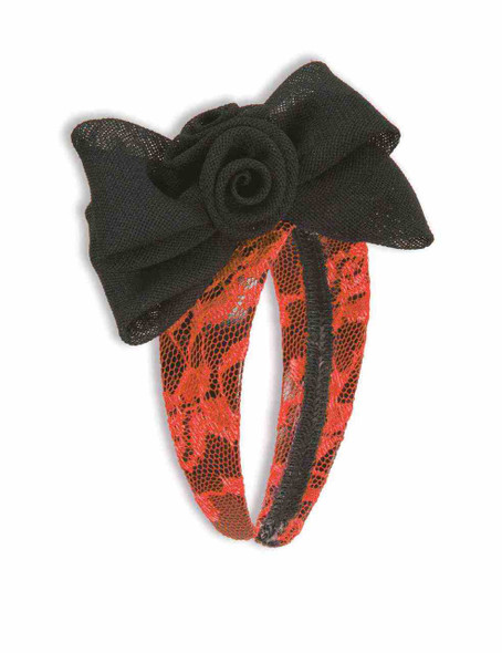 80s Lace Bow Headband - Orange