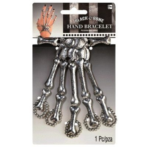 Black & Bone - Metal Silver Skeleton Hand Costume Bracelet | Halloween | Accessories