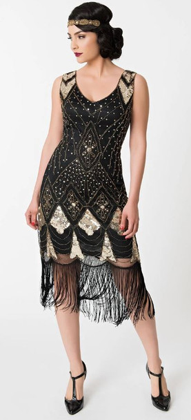Lina Black & Gold Flapper Dress