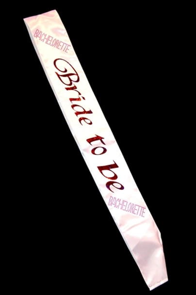 Bachelorette White Bride To Be Sash With Pink Stones