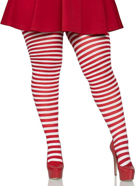 Plus Size Nylon Striped Tights - White and Red | Legwear | Legwear and Tights