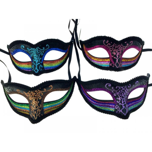 Black Rainbow Theme Glitter Masquerade Mask | Venetian and Masquerade Masks