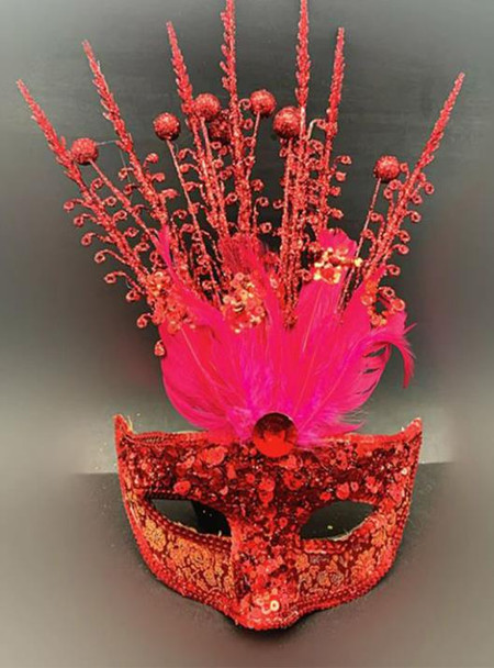 Red Plumage Masquerade Mask | Mardi Gras