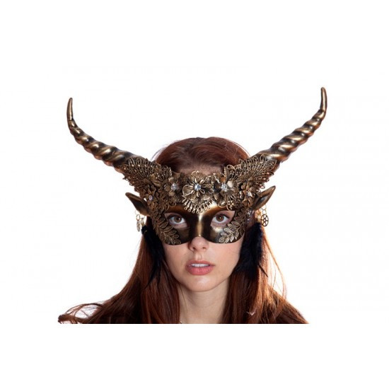 Horned Floral Faun Voodoo Mask Gold | Costume and Theatrical Masks