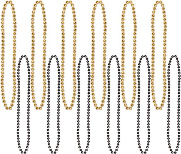 Black and Gold 12 Pack Party Beads | Mardi Gras and Festivals | Accessories