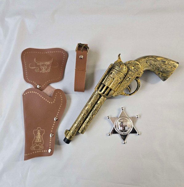 Gold Cowboy Gun with Holster and Badge | Western | Play Weapons | Accessories
