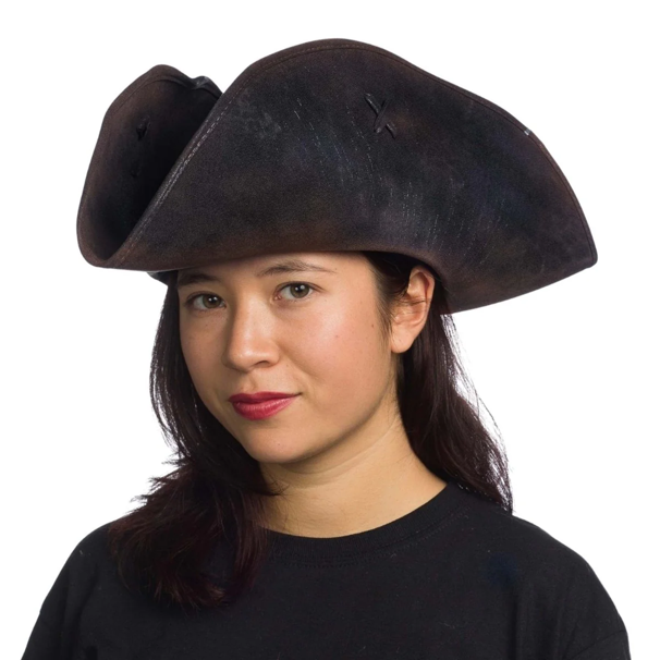 Leatherlike Weathered Pirate Hat Black | Pirates | Hats and Headpieces