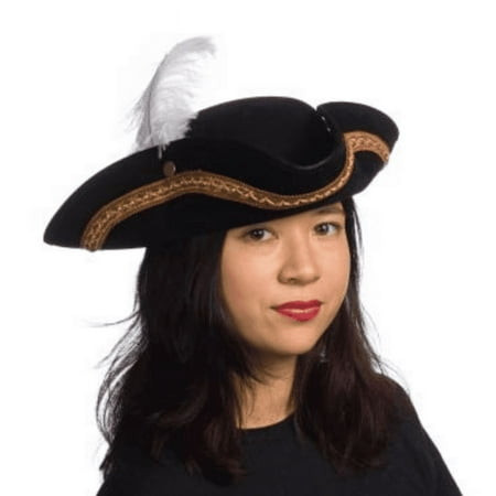 Leatherlike Pirate Hat with Feather Black | Pirates | Hats and Headpieces