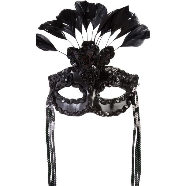 After Dark Black Sequin Feather Mask | Masquerade | Accessories