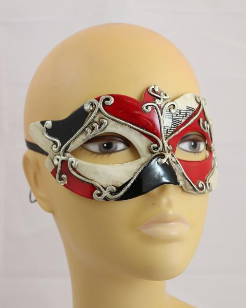 Music Notes Masquerade Mask Red and Silver | Costume and Theatrical Masks