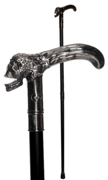 Silver Skull Gentlemans Metal Handle Walking Cane | 70s | Props and Play Weapons