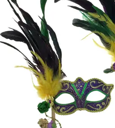 Purple Mardi Gras Glitter Masquerade Stick Mask | Venetian and Masquerade Masks