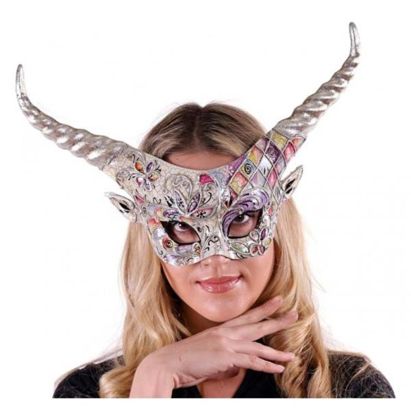 Horned Mosaic Design Mask Silver | Masquerade | Costume And Theatrical Masks