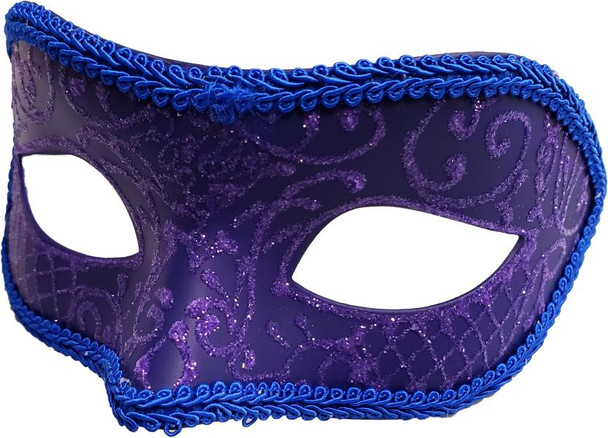 Glitter Flourish Scroll Design Mask Dark Blue | Masquerade | Costume And Theatrical Masks