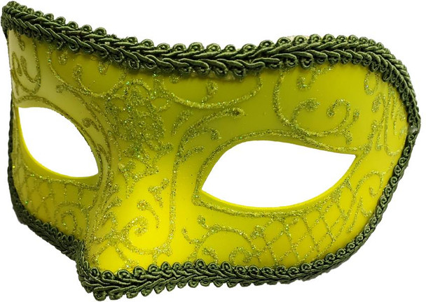 Glitter Flourish Scroll Design Mask Lime | Masquerade | Costume And Theatrical Masks