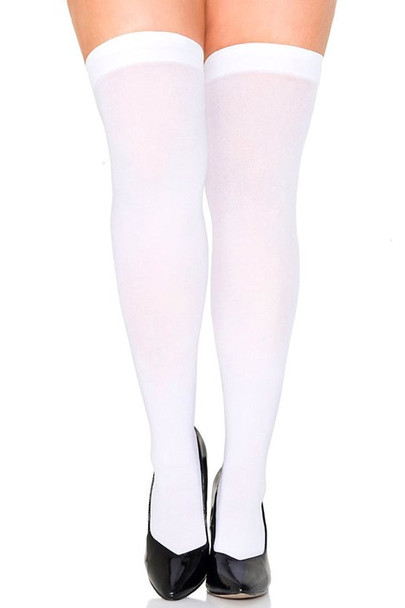 Plus Size Opaque Nylon Thigh Highs White | Hosiery | Legwear and Tights