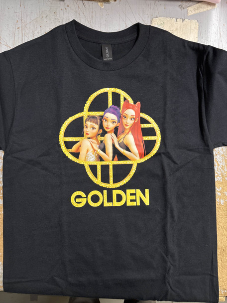 Adult Golden K-Pop Demon Hunters Black T-Shirt | Mancave Authentics | Hand Made Artist Inspired Items