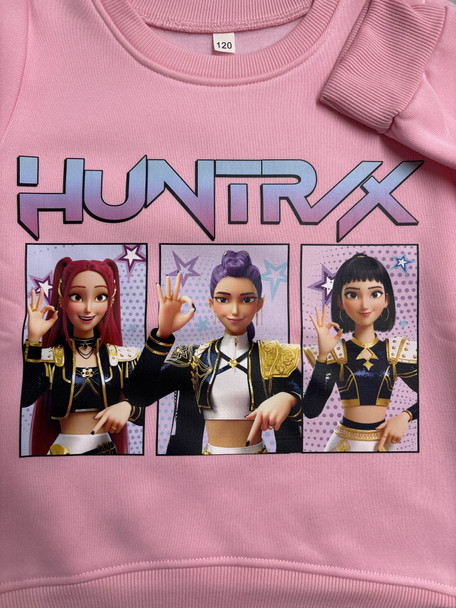 Child HuntrX K-Pop Demon Hunters Baby Pink Sweatshirt | Mancave Authentics | Hand Made Artist Inspired Items